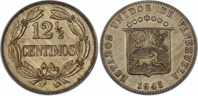 Venezuela 12-1/2 Centimos 1945
Y# 30a; UNC- with mint luster