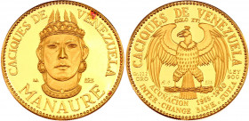 Venezuela 60 Bolivares 1955
X# MB80; Gold (.900) 22,00g.; 16th Century Indian Chiefs: Manaure; Proof