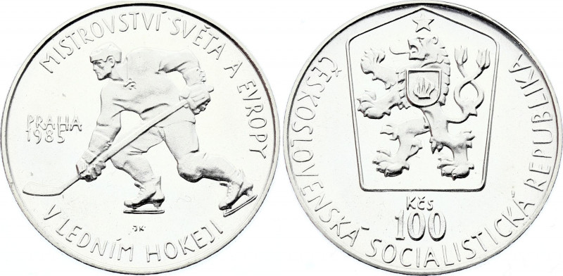 Czechoslovakia 100 Korun 1985 Proof
KM# 117; Silver Proof; 1985 Ice Hockey Cham...