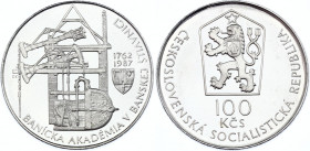 Czechoslovakia 100 Korun 1987 Proof
KM# 128; Silver Proof; 225 Years - Mining academy in Banská Štiavnica