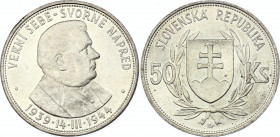 Slovakia 50 Korun 1944
KM# 10; Silver; Fifth Anniversary of the Slovak Republic 1944; UNC- with mint luster