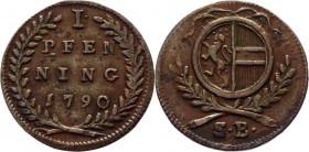 Austria Salzburg Pfenning 1790 
KM# 456; Zöttl 3389; Copper 1,30g.; Hieronymus von Colloredo; XF