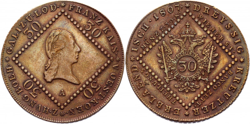 Austria 30 Kreuzer 1807 A
KM# 2149; ANK 11; Copper 18,68g.; Franz II (I); Mint:...