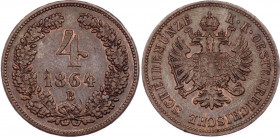 Austria 4 Kreuzer 1864 B
KM# 2194; Franz Joseph I; XF