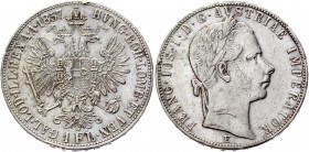 Austria 1 Florin 1857 E Key Date
KM# 2219; Silver 12,34g.; Franz Joseph I; Karlsburg mint; VF-XF