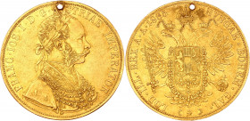 Austria 4 Dukat 1885
KM# 2276; Gold (.986) 13.71 g., 40 mm.; Franz Joseph I; Holded