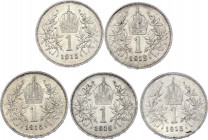 Austria 5 x 1 Corona 1915
KM# 2820; Silver; Franz Joseph I