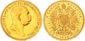 Austria 10 Corona 1909
KM# 2815; Gold (.900) 3.38g 18.95mm; Franz Joseph I