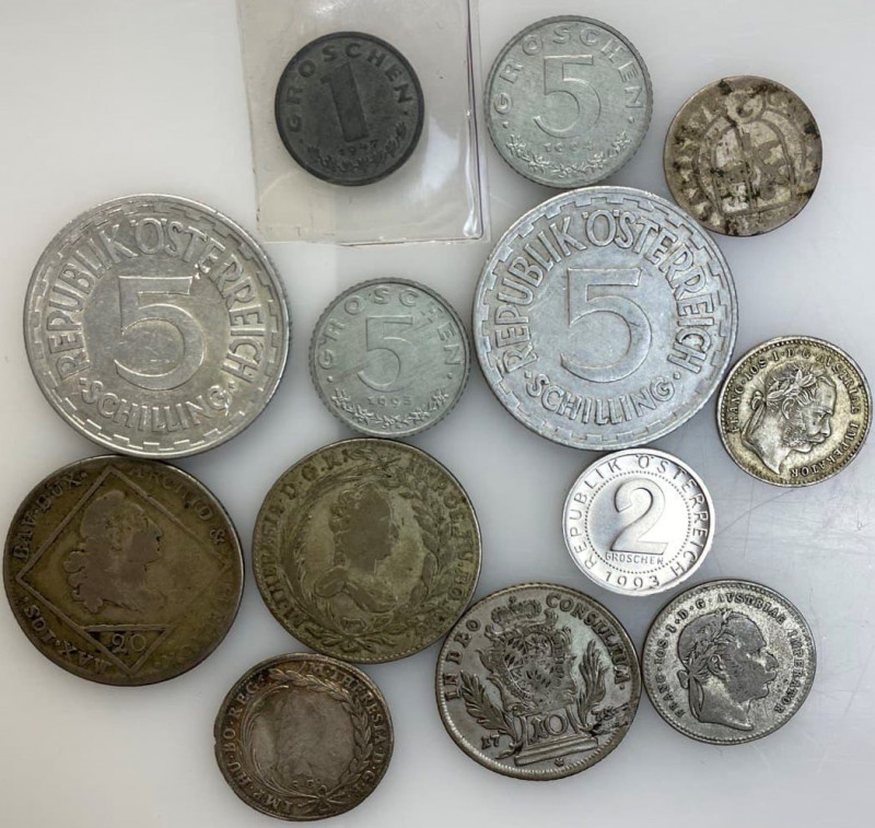 Austria - Hungary Nice Lot of 13 Coins 1625 - 1994
with Silver; Various Dates &...