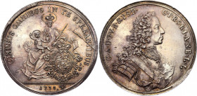 German States Bavaria Reichstaler 1738
Dav# 1942, Hahn 248. Karl Albert, 1726-1745. Munchen Mint. Stempel by F.A. Schega. Silver, UNC with die deffec...