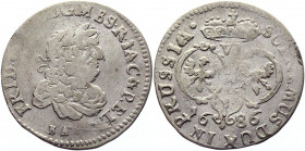 German States Brandenburg 6 Groschen 1686 BA
KM# 429; Schrötter# 1792; Silver 2,89g.; Friedrich Wilhelm; Mint: Königsberg; VF