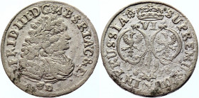 German States Brandenburg 6 Groschen 1698 SD
KM# 610; Schrötter# 779; Silver 3,21g.; Friedrich III; Mint: Königsberg; VF-XF