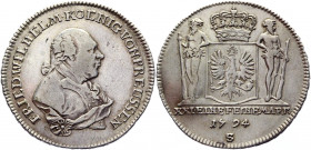German States Brandenburg-Ansbach-Bayreuth Gulden / 2/3 Taler 1794 S
KM# 8; Olding# 36; J. 208b; Silver 14.62 g.; Friedrich Wilhelm II; Mint: Schwaba...