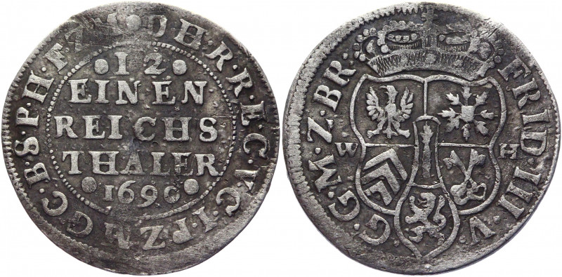 German States Cleves 1/12 Taler 1690 WH
KM# 35; Silver 2,76g.; Friedrich III; M...
