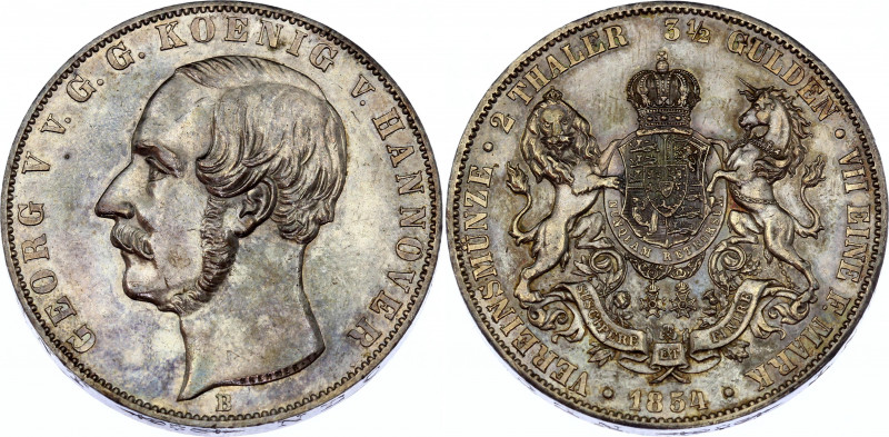 German States Hannover 2 Thaler / 3-1/2 Gulden 1854 B
KM# 229; Silver; Georg V;...