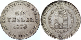 German States Hessen-Kassel Thaler 1833 
KM# 587; J. 32; AKS# 46; Kahnt# 252; Dav# 692; Silver 22.04 g.; Wilhelm II & Friedrich Wilhelm; XF-AUNC