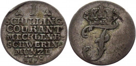 German States Mecklenburg-Schwerin 1 Schilling 1695 
KM# 204; C# 35; Kunzel# 347; Silver 1,0g.; Frederick II the Pious (1756-1785); VF