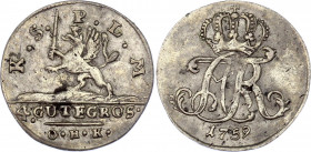 German States Swedish Dominion of Pomerania 4 Gute Groschen 1759 OHK Swedish Occupation
KM# 397; Silver; Adolf Frederick; XF