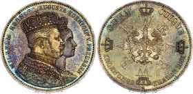 German States Prussia 1 Thaler 1861 A
KM# 488; Silver; Wilhelm I; Coronation of Wilhelm and Augusta; UNC with minor hailines & outstanding multicolou...