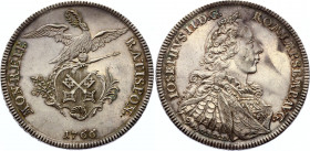 German States Regensburg - Reichsstadt Taler 1766 Rare
Dav# 2621; Beckenbauer# 7106; Silver 28,12g.; As: Crossed town keys in rococo cartouche, equip...