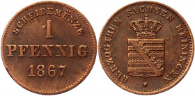 German States Saxe-Meiningen Pfennig 1867 
KM# 173; AKS# 221; J. 447; Copper 1,29g.; Georg II; AUNC