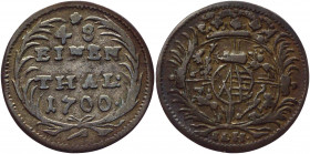 German States Saxony-Albertine 1/48 Taler 1700 ILH
KM# 712; Kopicki# 10638; Billon .91 g.; Johann Georg IV; Mint: Dresden; XF