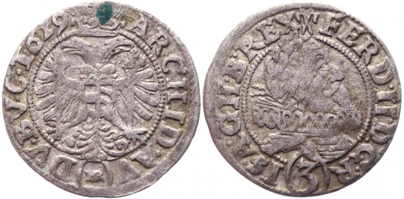 German States Silesia 3 Kreuzer 1629 HR
KM# 114; Silver 1.73g.; Ferdinand II; M...