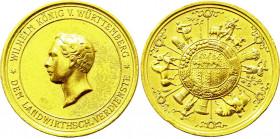 German States Württemberg Medal For Agricultural Merits 1816 - 1864 (ND)
Gilted Bronze 52.93 g., 45 mm.; Wilhelm I.; "Dem Landwirtsch Verdienste"