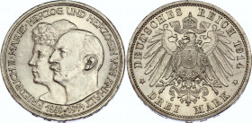 Germany - Empire Anhalt 3 Mark 1914 A
KM# 30; Silver; 25th Anniversary of the Wedding of Duke Friedrich II. of Anhalt and Duchess Marie of Baden; UNC...