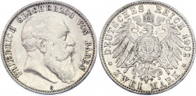 Germany - Empire Baden 2 Mark 1902 G
KM# 272; Silver; Friedrich I