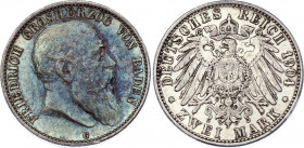 Germany - Empire Baden 2 Mark 1904 G
KM# 272; Silver; Friedrich I; XF with amazing toning