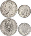 Germany - Empire Baden 2 & 5 Mark 1875 - 1876 G
KM# 263, 265; Silver; Friedrich I