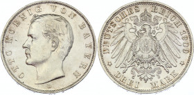Germany - Empire Bavaria 3 Mark 1909 D
KM# 996; Silver; Otto; UNC with full mint luster