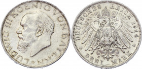 Germany - Empire Bavaria 3 Mark 1914 D
KM# 1005; Silver; Ludwig III; UNC with minor hairlines