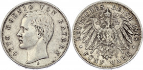 Germany - Empire Bavaria 5 Mark 1898 D
KM# 915; Silver; Otto; XF