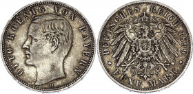 Germany - Empire Bavaria 5 Mark 1899 D
KM# 915; Silver; Otto; XF