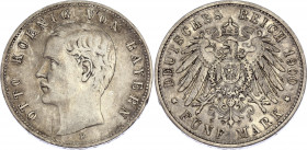 Germany - Empire Bavaria 5 Mark 1900 D
KM# 915; Silver; Otto; XF-