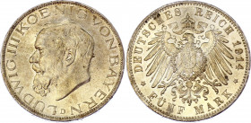 Germany - Empire Bavaria 5 Mark 1914 D
KM# 1007; Silver; Ludwig III; UNC wiith full mint luster