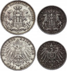 Germany - Empire Hamburg 2 & 3 Mark 1899 - 1912 J
KM# 612, 620; Silver