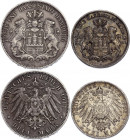 Germany - Empire Hamburg 2 & 3 Mark 1902 - 1911 J
KM# 612, 620; Silver