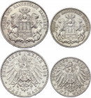 Germany - Empire Hamburg 2 & 3 Mark 1906 - 1908 J
KM# 612, 620; Silver