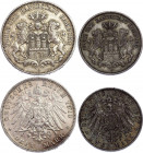 Germany - Empire Hamburg 2 & 3 Mark 1907 - 1910 J
KM# 612, 620; Silver