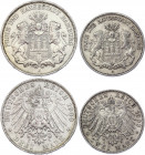 Germany - Empire Hamburg 2 & 3 Mark 1908 - 1909 J
KM# 612, 620; Silver