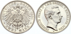 Germany - Empire Mecklenburg-Schwerin 2 Mark 1901 A Proof
KM# 330; J# 85; Friedrich Franz IV; Grand Duke Coming of Age. Silver; Proof. Deutsches Kais...