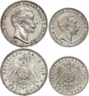 Germany - Empire Prussia 2 & 3 Mark 1905 - 1912 A
KM# 522, 527; Silver; Wilhelm II