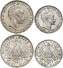 Germany - Empire Prussia 2 & 3 Mark 1908 A
KM# 522, 527; Silver; Wilhelm II