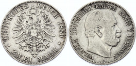 Germany - Empire Prussia 2 Mark 1880 A
Jaeger# 96, KM# 506; Silver, Mintage 660000; VF; Deutsches Kaiserreich Preussen Prussia 2 Mark 1880