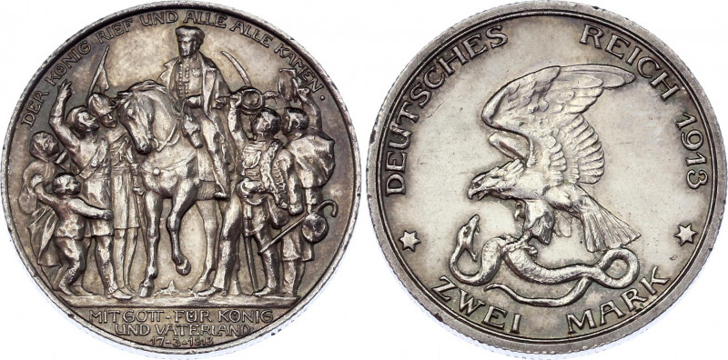 Germany - Empire Prussia 2 Mark 1913
KM# 532; Silver; Wilhelm II; Victory over ...