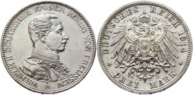 Germany - Empire Prussia 3 Mark 1914 A
KM# 538; Silver 16,67g.; Wilhelm II; AUNC