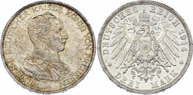 Germany - Empire Prussia 3 Mark 1914 A
KM# 538; Silver; Wilhelm II; UNC- with minor hairlines